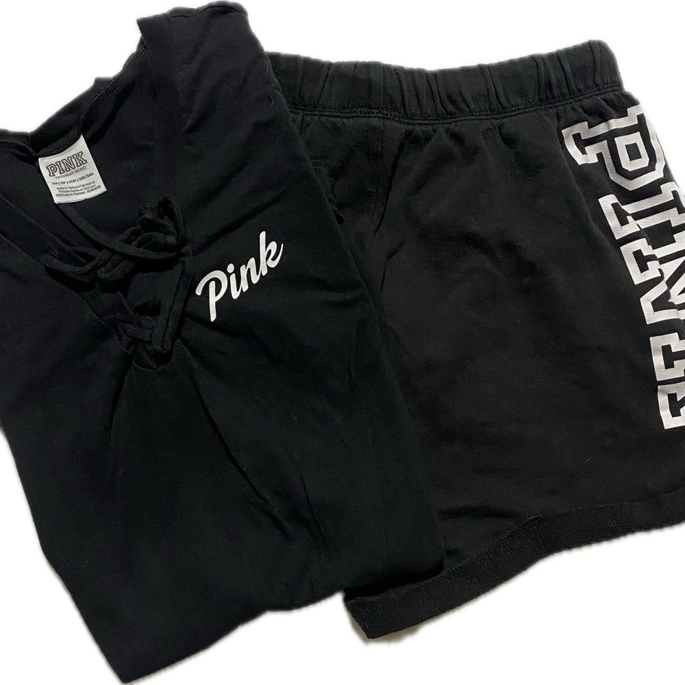 PINK Victoria's Secret Black Lace-Up Pullover Hoodie